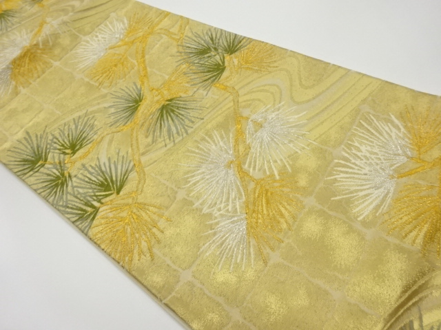 JAPANESE KIMONO / VINTAGE FUKURO OBI / WOVEN PINE NEEDLE & STREAM